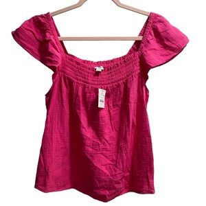 J. Crew Smocked Gauze Flutter-Sleeve Top, size Small, NWT